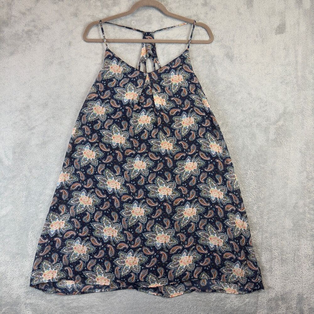 Rhapsody Dress Womens Extra Large Blue Paisley Floral Strappy Racerback Mini Sun